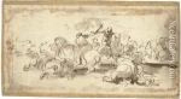 A Cavalry Skirmish Oil Painting - Jacques Courtois Le Bourguignon