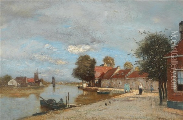 Dutch River Landscape Oil Painting - Rudolf Ribarz