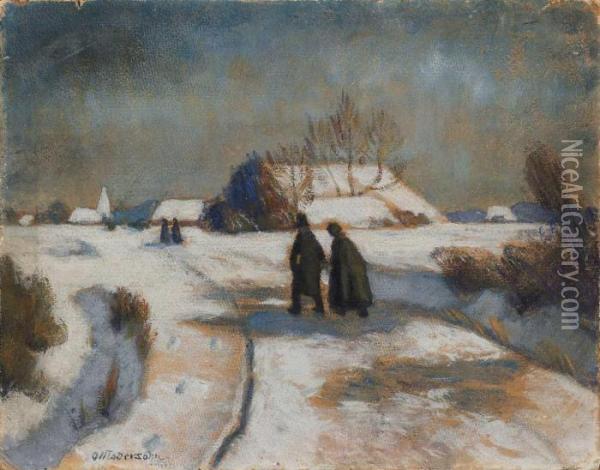 Winterlandschaft Mit Kirchgangern Oil Painting - Otto Modersohn