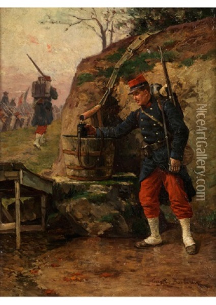 Infanterist An Der Wasserquelle Oil Painting - Eugene De Barberiis