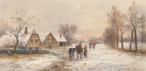 Village In Winter Oil Painting - Emil Barbarini