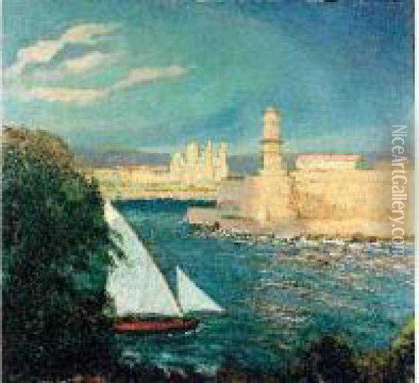 Voilier A La Sortie Du Port De Marseille Oil Painting - Leon Giran-Max