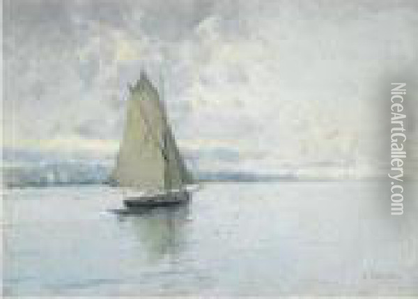 Marina Con Barco (seascape With Sailing Boat) Oil Painting - Eliseu Meifren i Roig