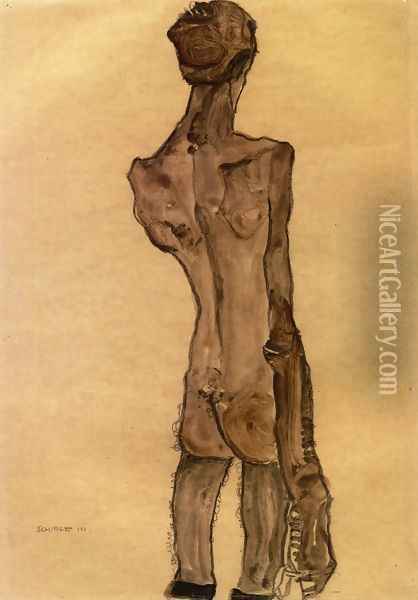 Standing Male Nude, Back View Oil Painting - Egon Schiele