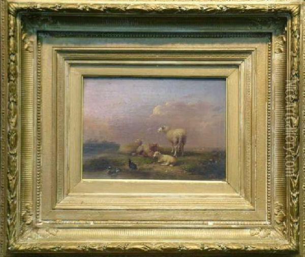 Sheep And Fowl In A Landscape Oil Painting - Franz van Severdonck