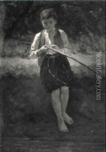 The Little Angler Oil Painting - Philip Lodewijk Jacob Frederik Sadee