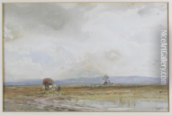 Moorland Scene With Windmill Oil Painting - Claude Hayes