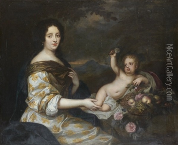 Putto Offrant Des Fleurs Et Des Fruits A Une Jeune Femme Dans Un Paysage Oil Painting - Justus van (Verus ab) Egmont