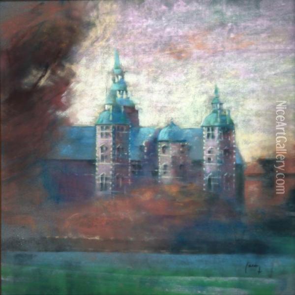 View Towards Rosenborg Castle In Copenhagen Oil Painting - Edvard Anders Saltoft