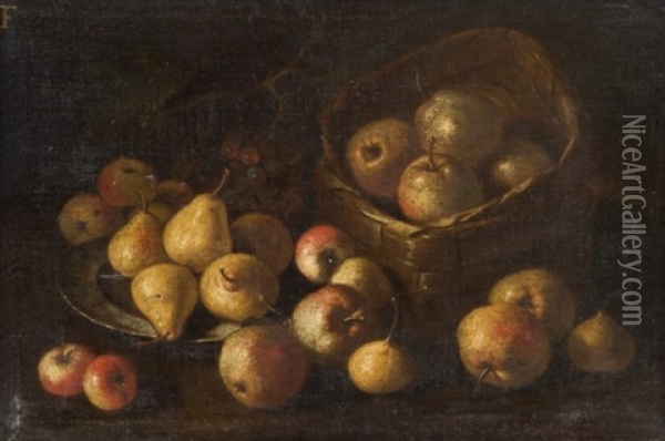 Nature Morte Aux Pommes, Poires Et Raisins Oil Painting - Luca Forte