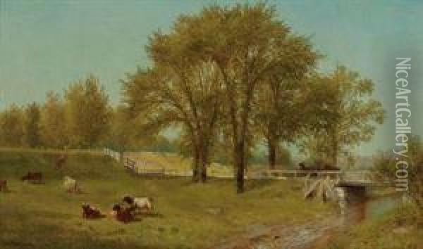 Cows In The Pasture Oil Painting - Aaron Draper Shattuck