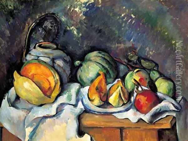 Nature morte aux fruits et pot de gingembre Oil Painting - Paul Cezanne