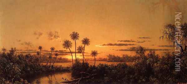 Florida River Scene Early Evening After Sunset Oil Painting - Martin Johnson Heade