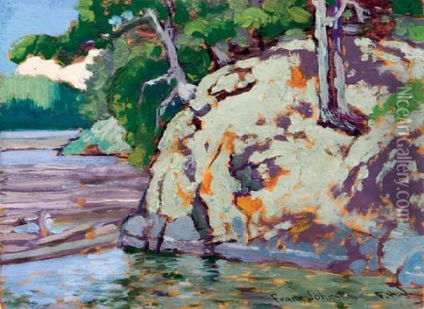 A Rocky Corner - Bryce's Island Lakeon The Woods Oil Painting - Franz Hans Johnston