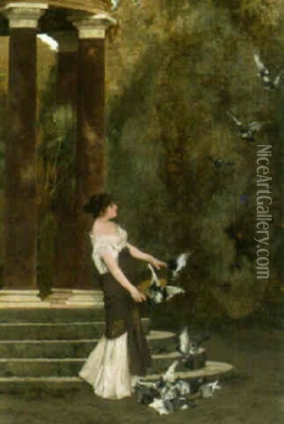 Feeding The Pigeons Oil Painting - Carl Wuennenberg