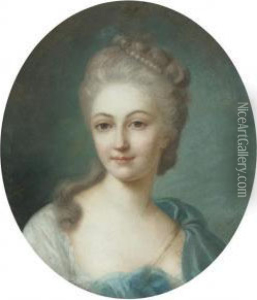Portrait Of A Lady, Bust-length, With A Strand Of Pearls In Herhair Oil Painting - Daniel Gardner