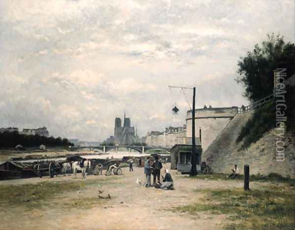 Le Quai de Louviers au Pont Sully (Le Quai Henri IV Paris) Oil Painting - Stanislas Victor Edouard Lpine