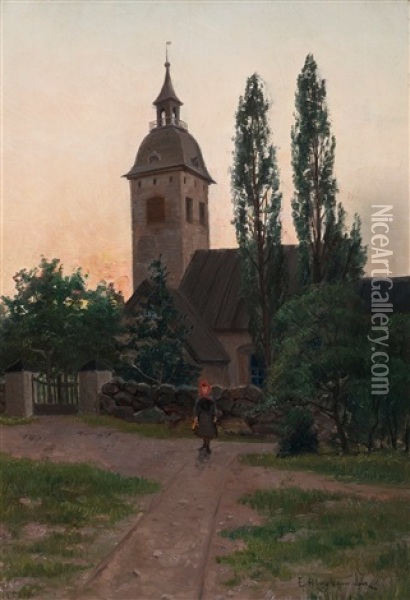 In The Church Yard Oil Painting - Erik Abrahamsson