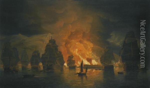 The Bombardment Of Algiers, 27th August 1816 Oil Painting - Thomas Luny