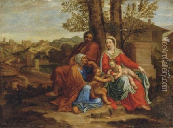 The Holy Family With Saint Elizabeth And The Infant Saint John The Baptist Oil Painting - Pierre Mignard the Elder