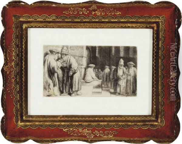 Jews In The Synagogue Oil Painting - Rembrandt Van Rijn