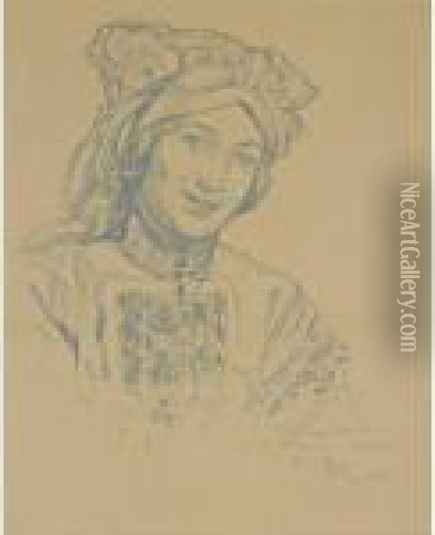 Young Woman With Folk Headdress Oil Painting - Alphonse Maria Mucha