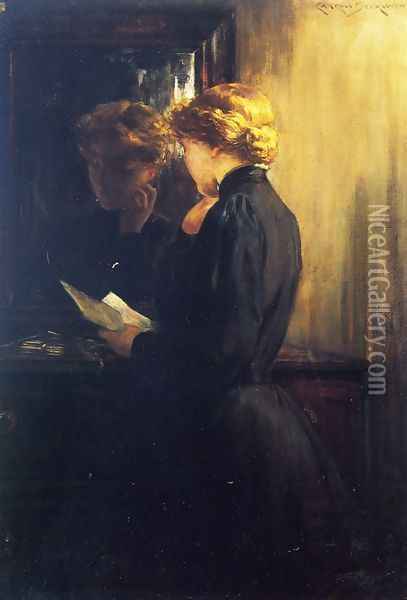 The Letter Oil Painting - James Carroll Beckwith
