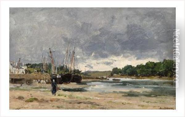 Port Breton A Maree Basse (probablement Concarneau) Oil Painting - Emile Louis Vernier