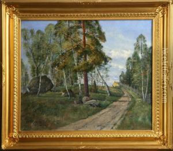 Landskapsmotiv Fran Rotebro Oil Painting - Ivar Nauman