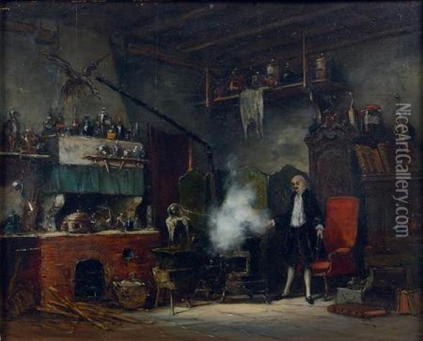 L'atelier De L'alchimiste Oil Painting - Eugene Isabey