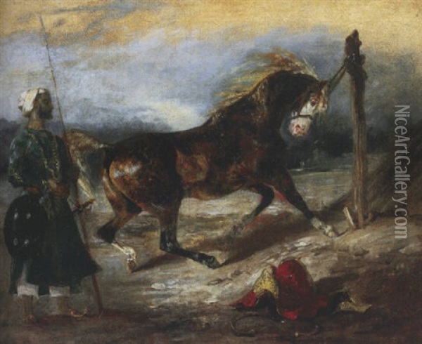 Soldat Oriental Et Pur-sang Oil Painting - Eugene Delacroix