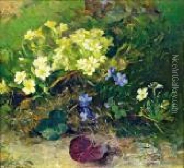 Blumenstuck Mit Primeln Und Leberblumchen Oil Painting - Marie Egner
