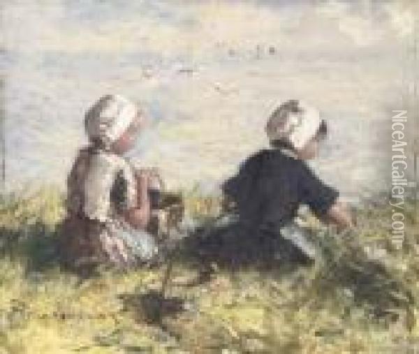 Two Girls In The Dunes Oil Painting - Robert Gemmell Hutchison