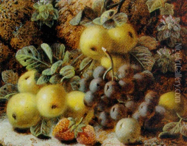 Apples, Grapes, Strawberries And A Plum Oil Painting - Oliver Clare