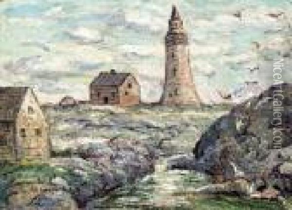 Lighthouse At Peggy's Cove, Nova Scotia Oil Painting - Ernest Lawson