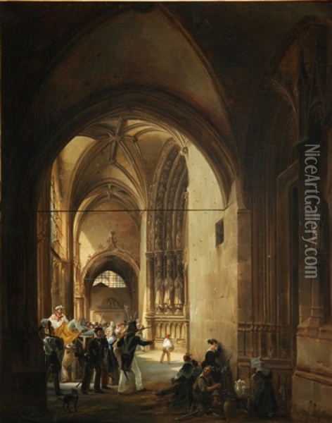 Sfollati E Feriti All'interno Di Una Chiesa Durante Una Battaglia Risorgimentale Oil Painting - Giovanni Migliara
