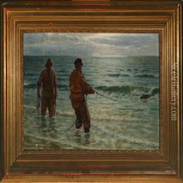 Two Fishermen Oil Painting - Niels Frederik Schiottz-Jensen