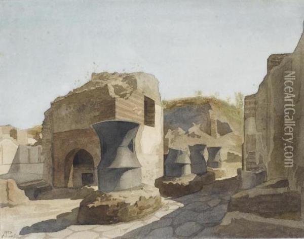 Vue De Pompei, Avec Les Moulins A Grain Oil Painting - Gabriel Auguste Ancelet