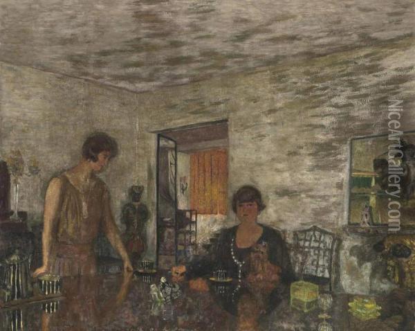 Misia Sert Et Sa Niece Mimi Godebska, Ou 'les Tasses Noirs' Oil Painting - Jean-Edouard Vuillard