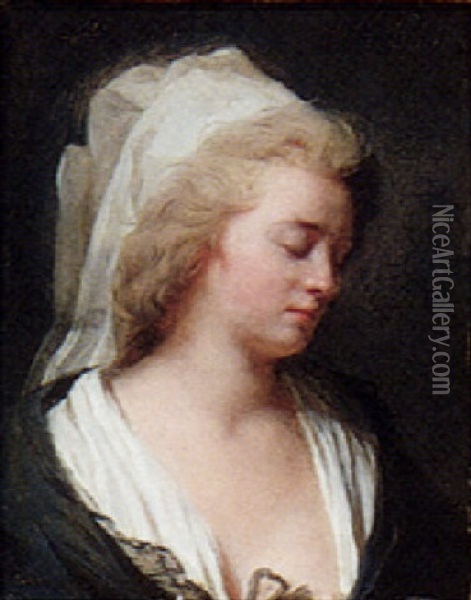Portrait Of A Lady, Head And Shoulders, Sleeping Oil Painting - Henri-Pierre Danloux