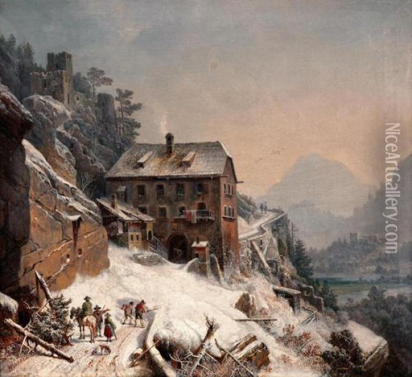 Zima V Italskych Alpach Oil Painting - Heinrich Burkel
