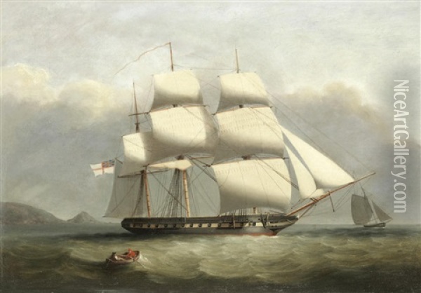 A British Man-o'-war Off A Coast Oil Painting - Nicholas Condy