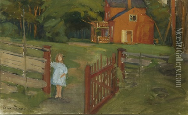 Girl By A Gate Oil Painting - Alexander Rapp