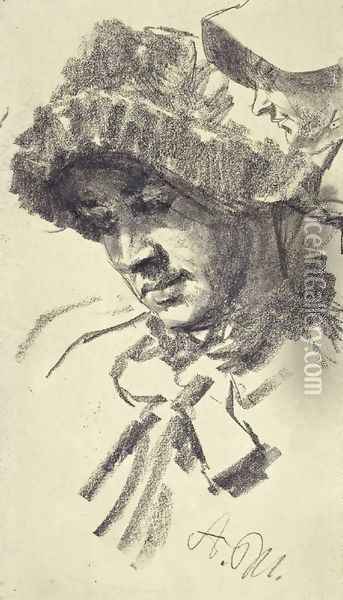 Women with a hat Oil Painting - Adolph von Menzel