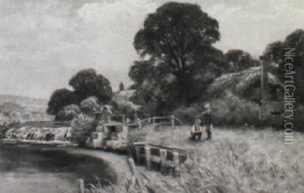Anglers On The Riverbank Oil Painting - Henry John Yeend King