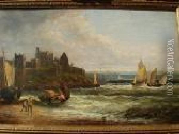 Fishing Boats Approaching The Shore, Before Acastle Oil Painting - William A. Thornley Or Thornber