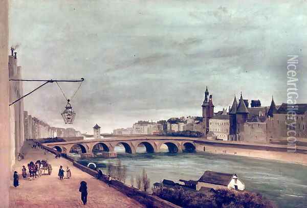 View of the Pont au Change from Quai de Gesvres, Summer 1830 Oil Painting - Jean-Baptiste-Camille Corot