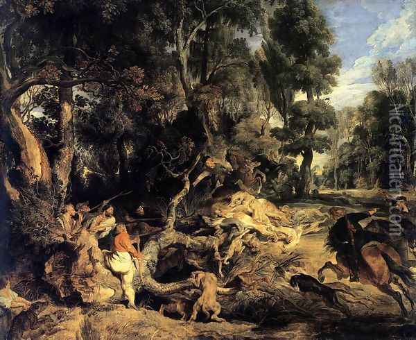 Boar Hunt 1615-20 Oil Painting - Peter Paul Rubens