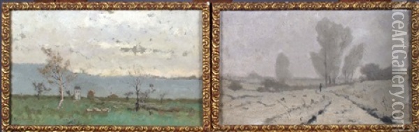 Paysage (2 Works) Oil Painting - Alphonse Asselbergs