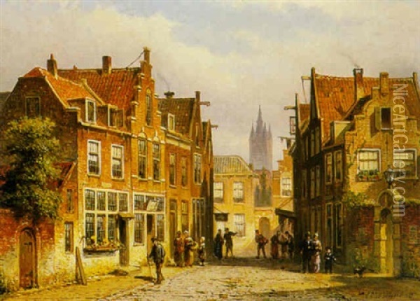 A Sunny Day In A Dutch Town Oil Painting - Eduard Alexander Hilverdink